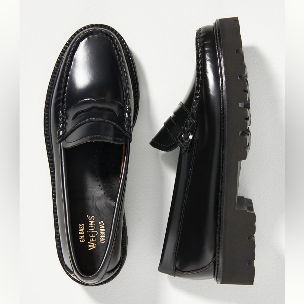 ANTHROPOLOGIE G.H. Bass WEEJUNS Whitney Super Loafer Black Leather Loafers